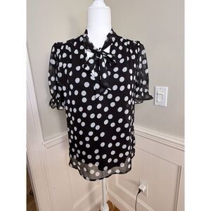 Tamara H. Black & White Polka Dot Tie Neck Blouse Size M